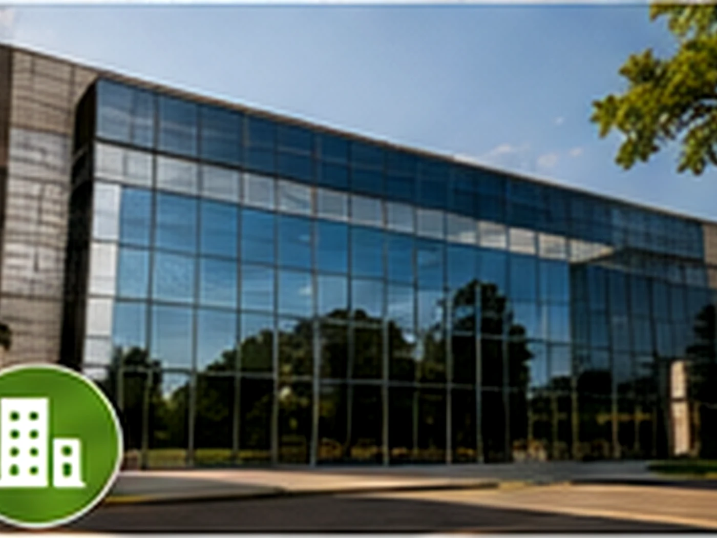 Commercial glass building with window film